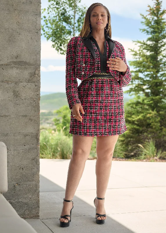 Collared tweed dress - Red & Black