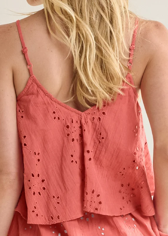 Eyelet tiered ruffle cami - Burnt Orange