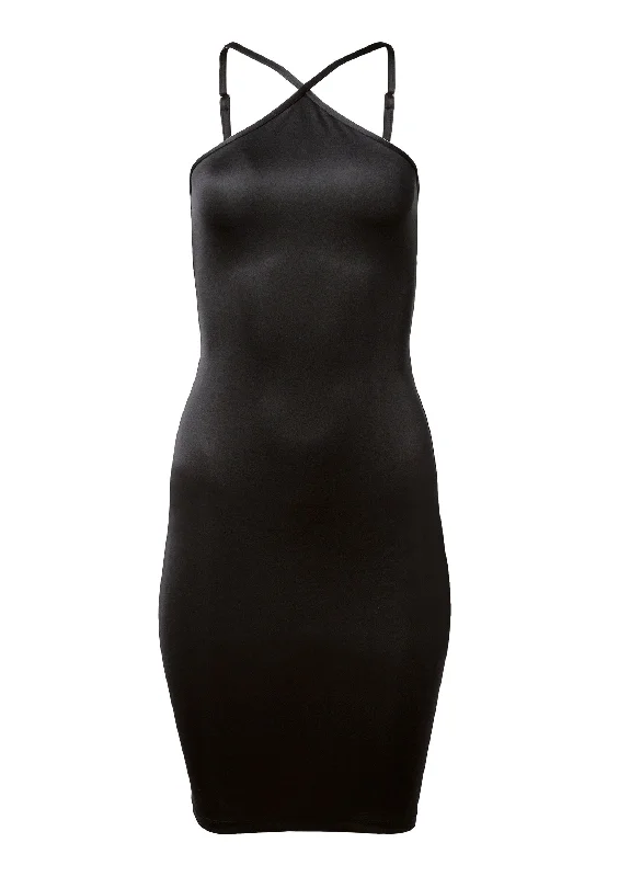 Bodycon Y-neck midi dress - Black