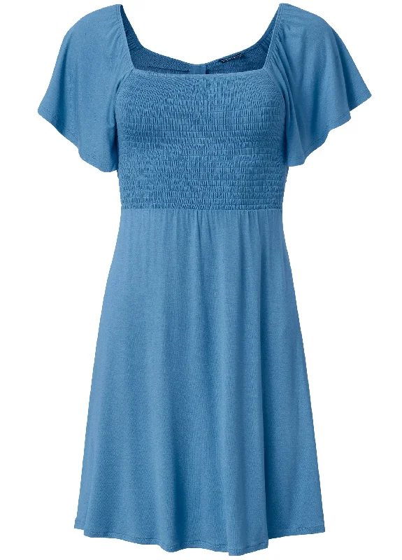 Back cutout smocked dress - Blue