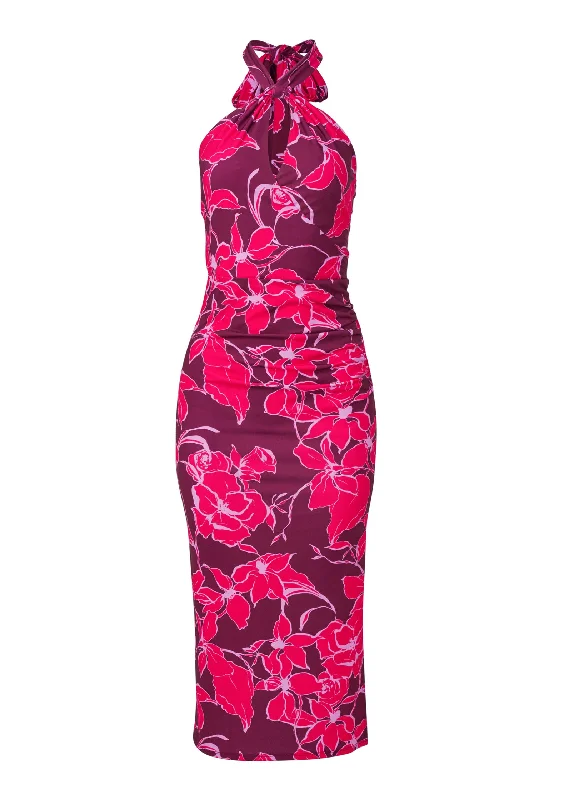 Floral halter bodycon dress - Pink Multi