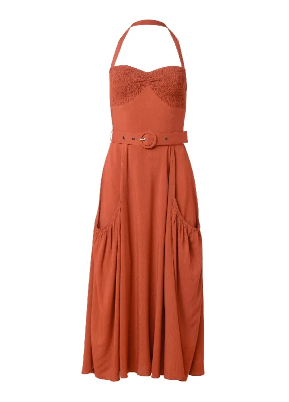 Belted halter midi dress - Burnt Orange