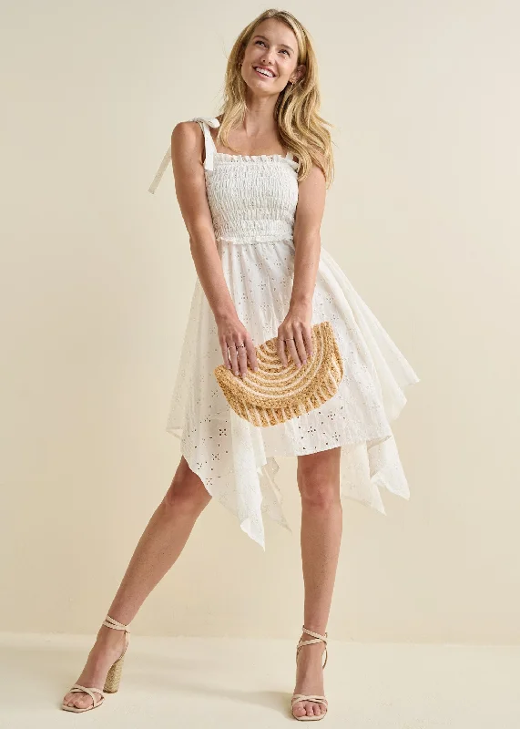 Smocked top eyelet dress  - Off White