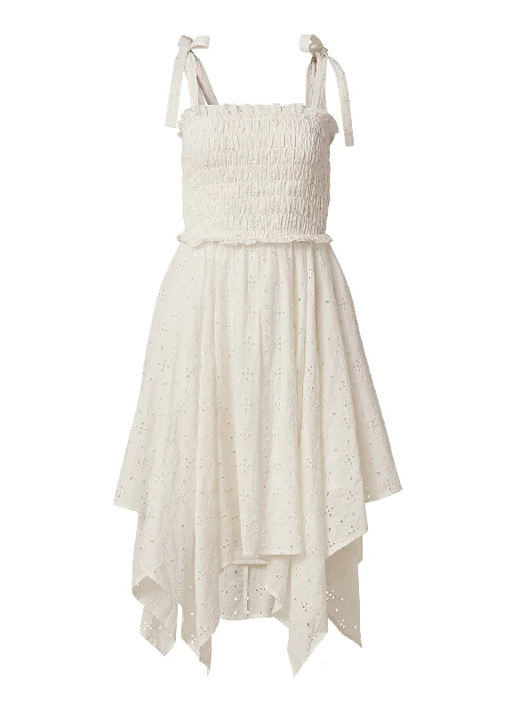 Smocked top eyelet dress  - Off White