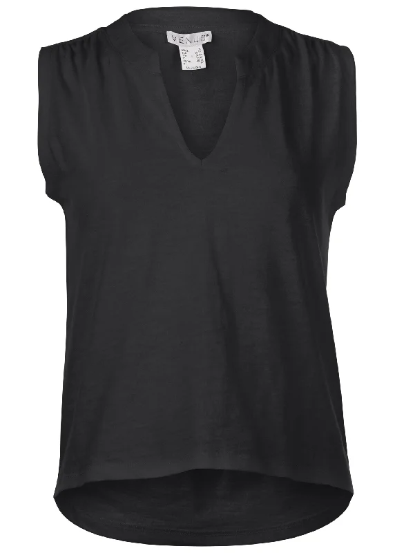 V-Neck shirred tank - Black