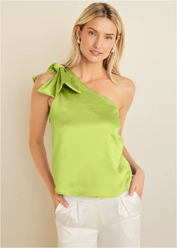 Bow detail one-shoulder top - Lime