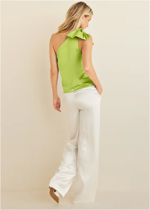 Bow detail one-shoulder top - Lime