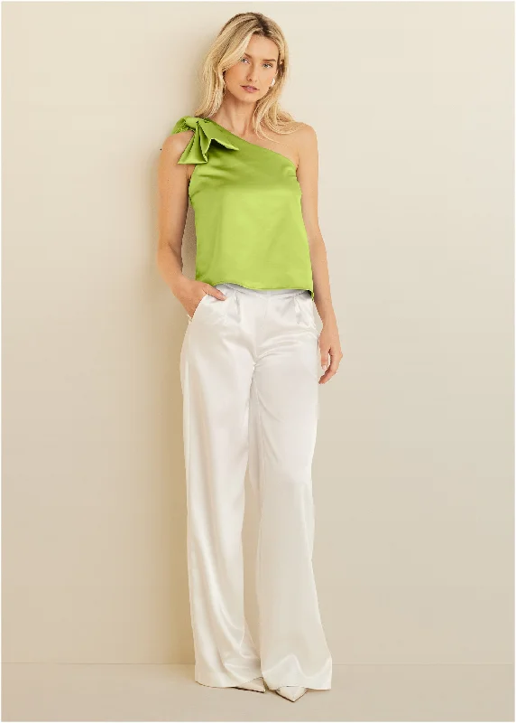 Bow detail one-shoulder top - Lime