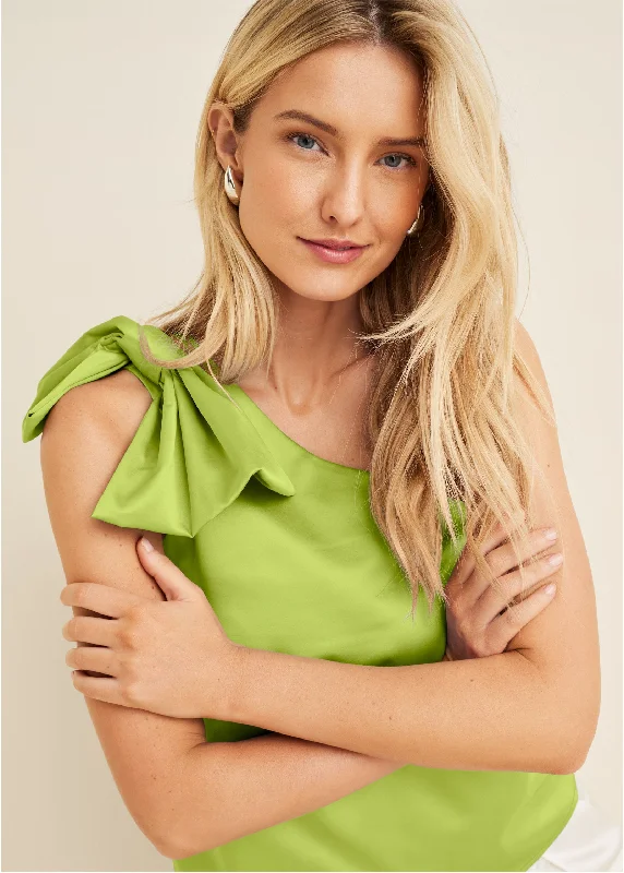 Bow detail one-shoulder top - Lime