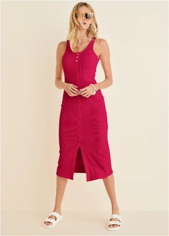 Henley midi dress - Dark Pink