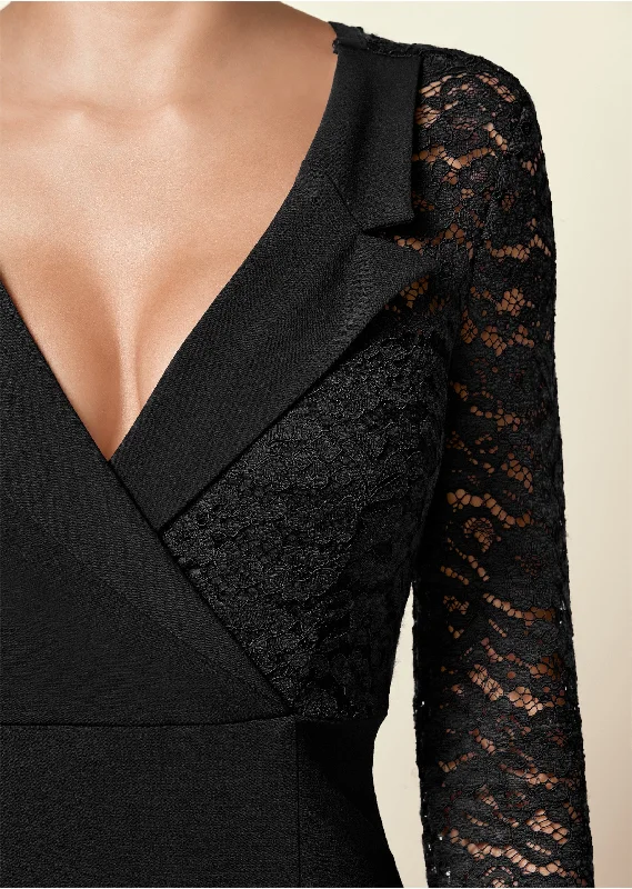 Lace surplice detail dress - Black