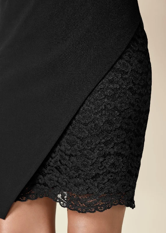 Lace surplice detail dress - Black