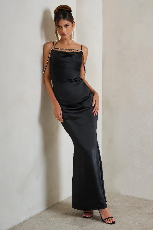 Zelda | Black Cowl Satin Cami Maxi Dress