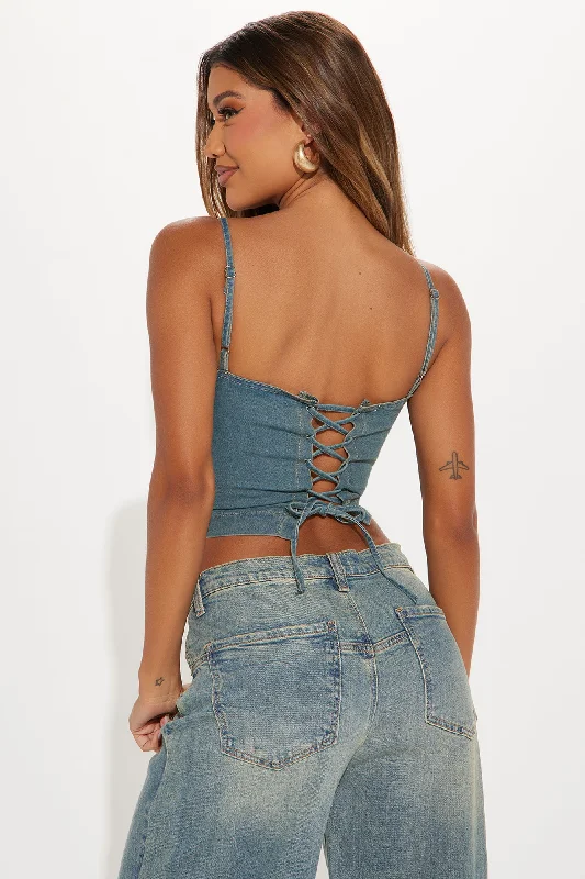 Aliya Studded Denim Top - Light Wash