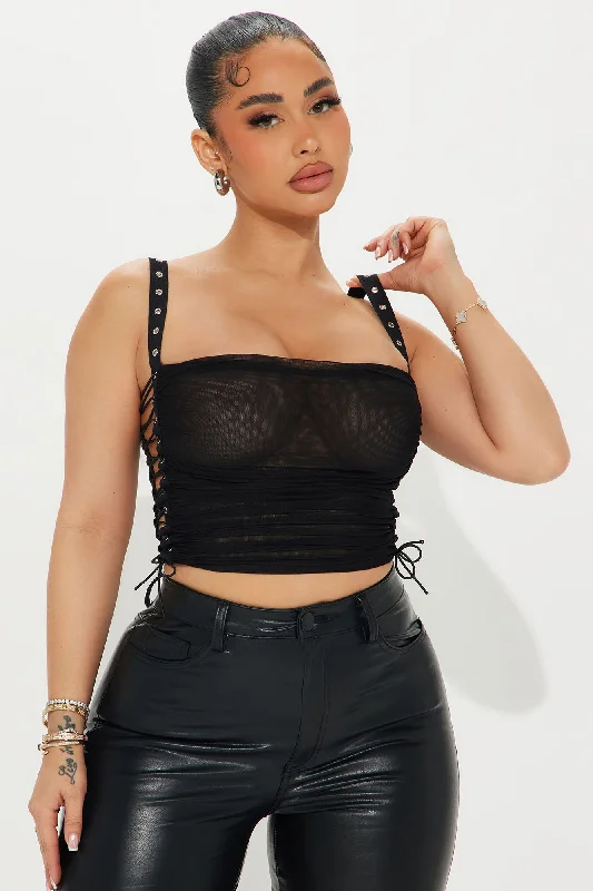 Ariana Lace Up Mesh Top - Black