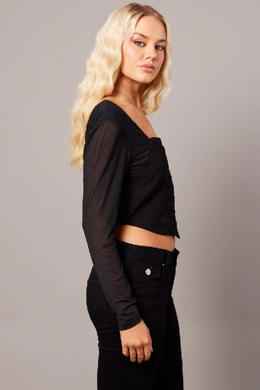 Black Corset Top Long Sleeve