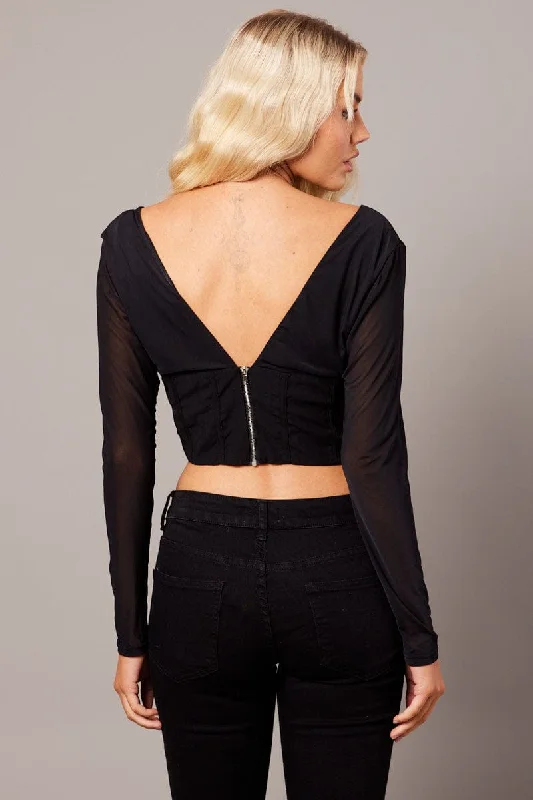 Black Corset Top Long Sleeve