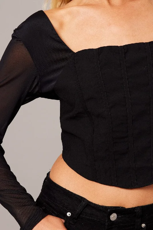 Black Corset Top Long Sleeve