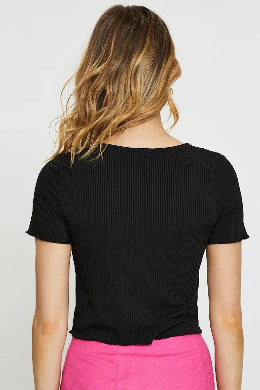 Black Crop Cardigan Short Sleeve Tie Front