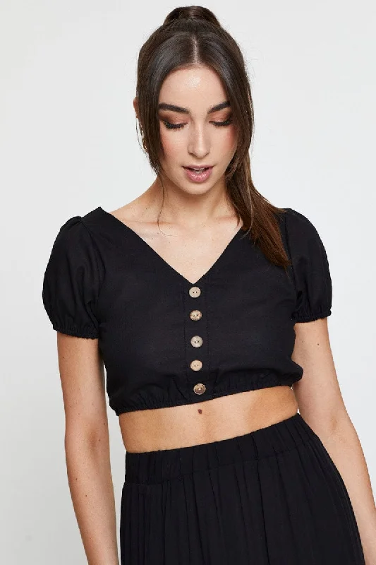 Black Crop Top Short Sleeve