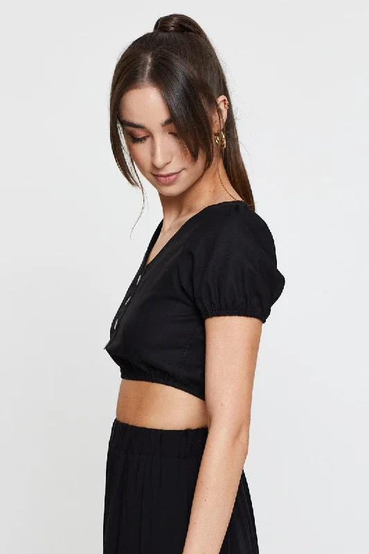 Black Crop Top Short Sleeve