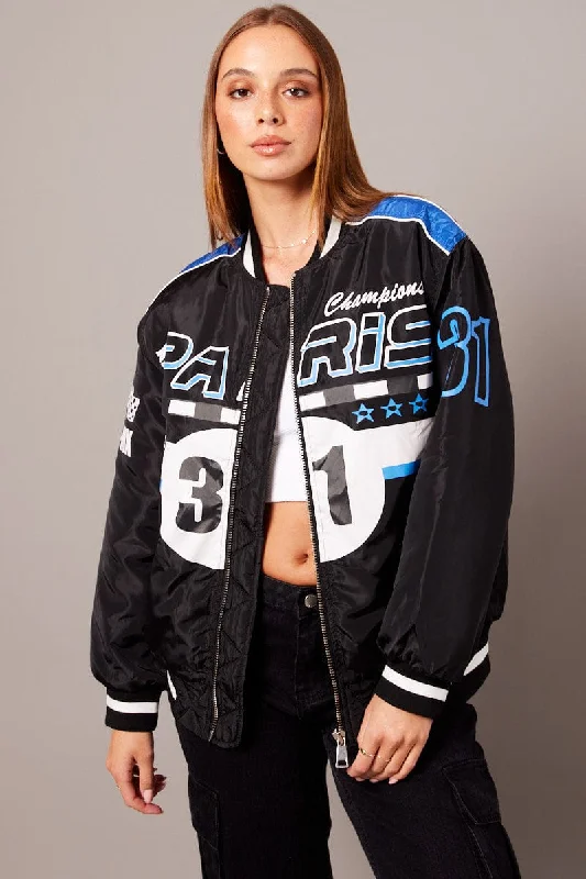 Black Jacket Long Sleeve Zip Thru Champions Print