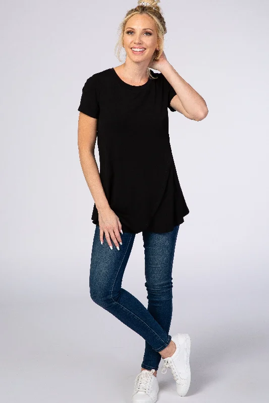 Black Layered Wrap Front Nursing Top