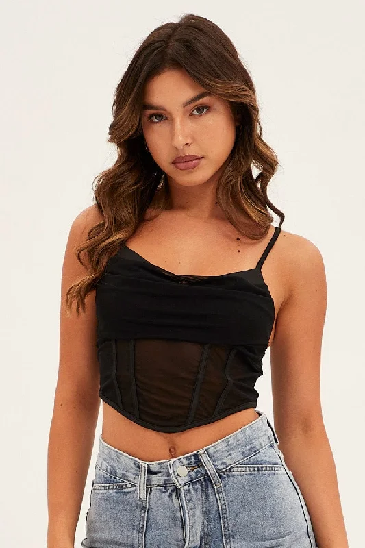 Black Mesh Sleeveless Cami Top