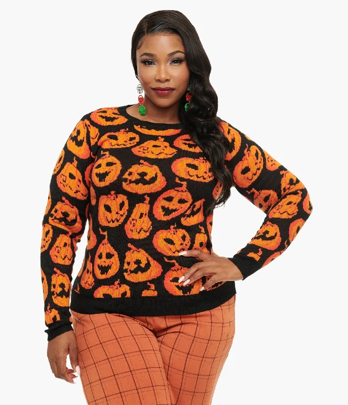 Black & Orange Pumpkin Print Knit Sweater