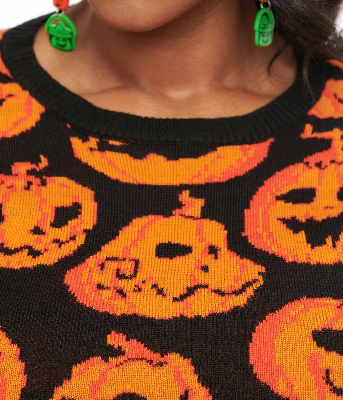 Black & Orange Pumpkin Print Knit Sweater