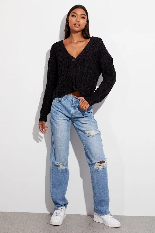 Black Oversized Cable Knit Cardigan