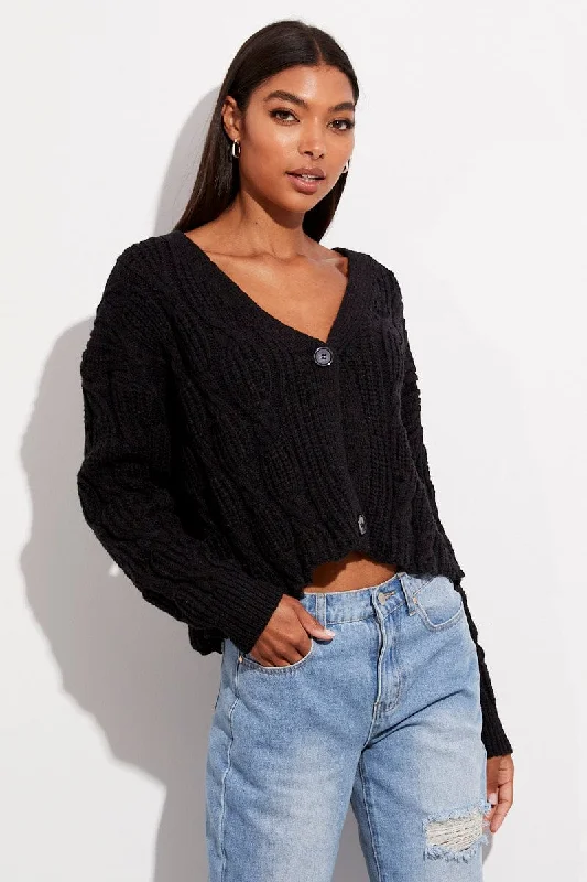 Black Oversized Cable Knit Cardigan