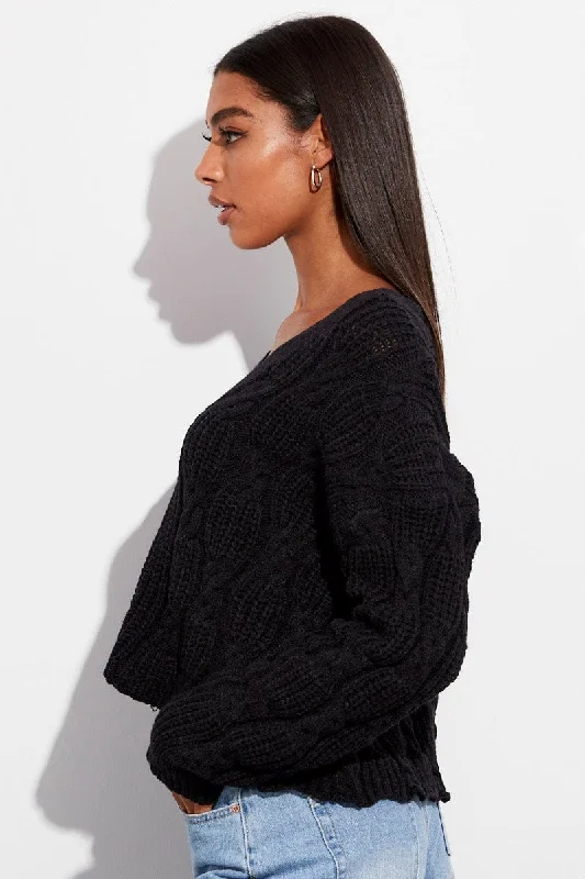 Black Oversized Cable Knit Cardigan