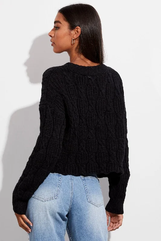 Black Oversized Cable Knit Cardigan