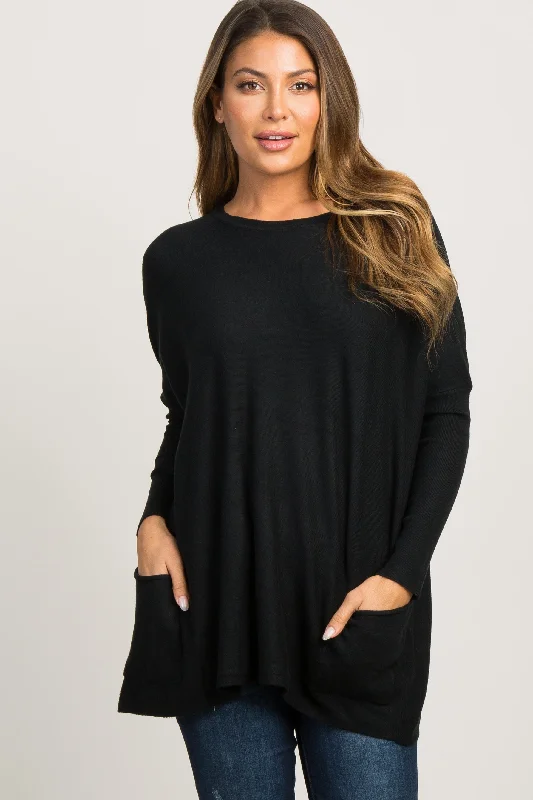 Black Pocketed Dolman Sleeve Top