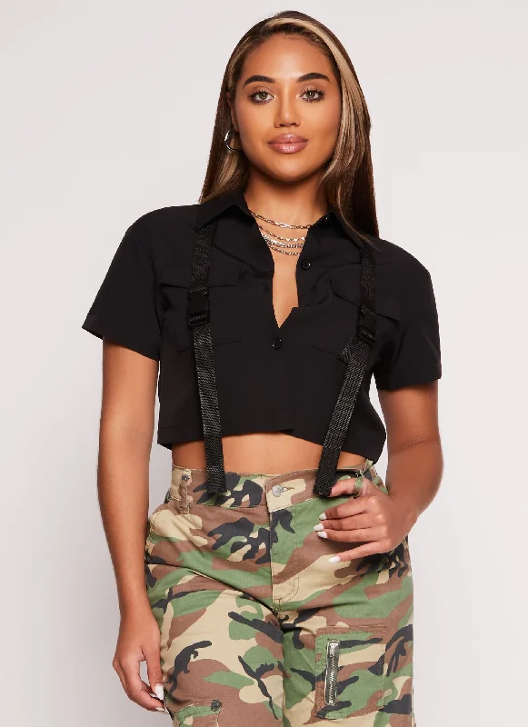 Release Buckle Flap Pocket Cropped Shirt