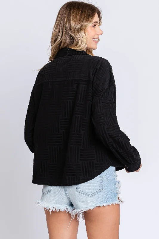 Black Velvet Textured Shirt Jacket