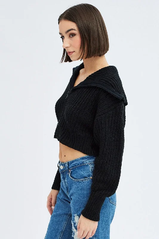 Black Zip up Crop Cardigan