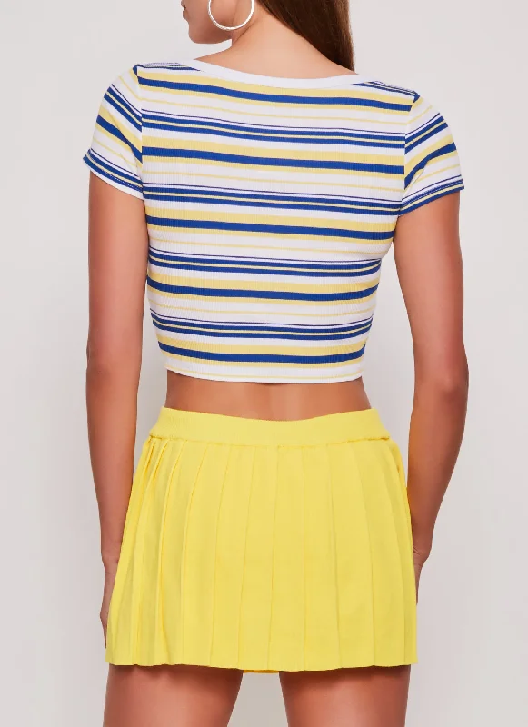 Rib Knit Striped Scoop Neck Crop Top