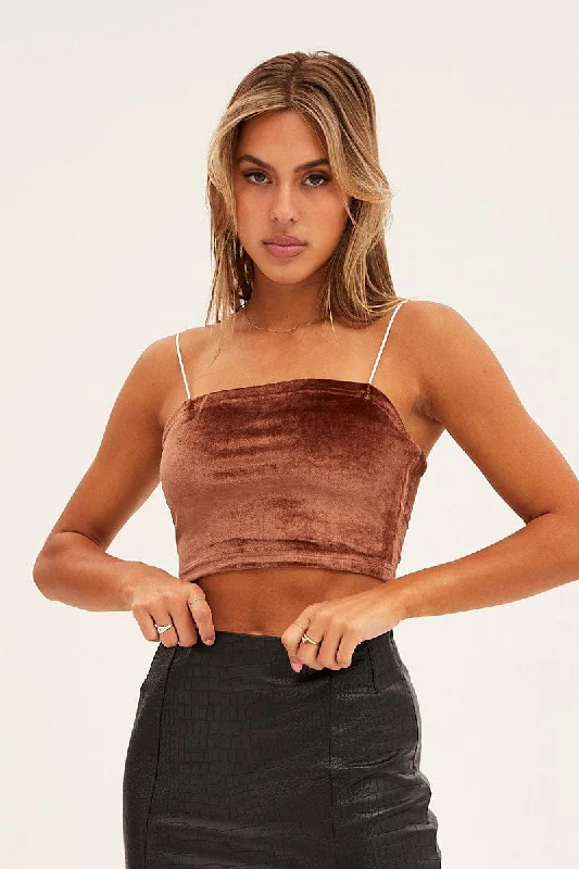 Brown Velour Singlet Lounge Crop Top