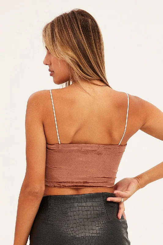 Brown Velour Singlet Lounge Crop Top