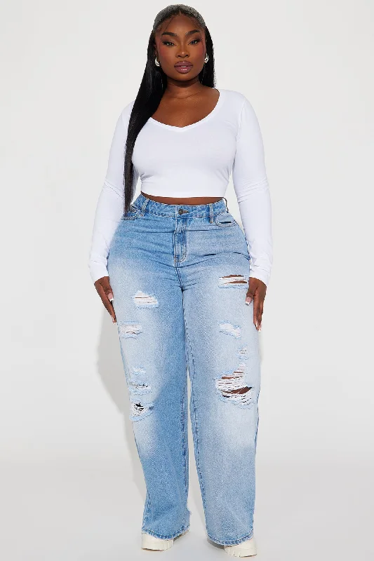 Carly V Neck Crop Long Sleeve Tee - White