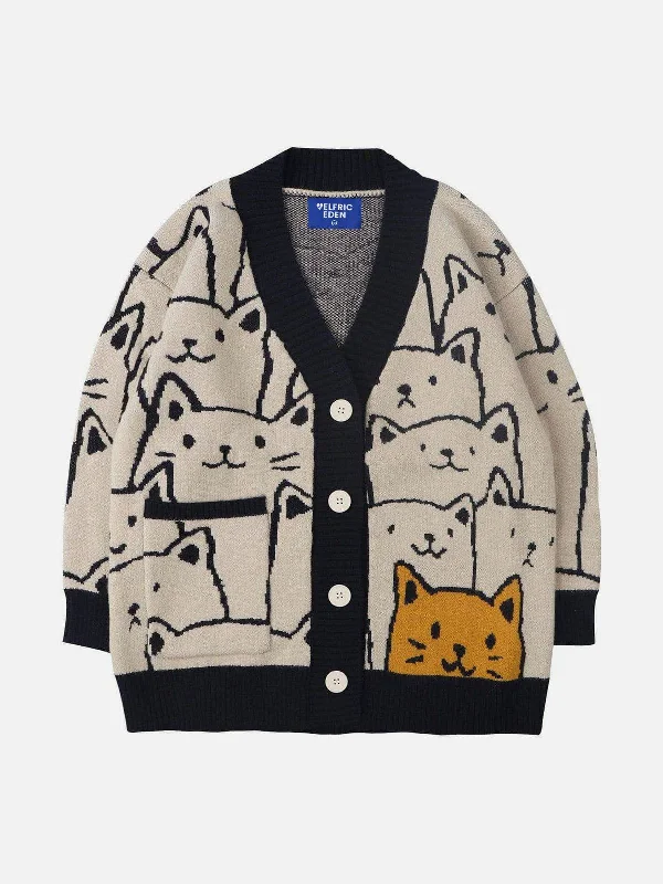 Aelfric Eden Cartoon Cat Print Knit Cardigan