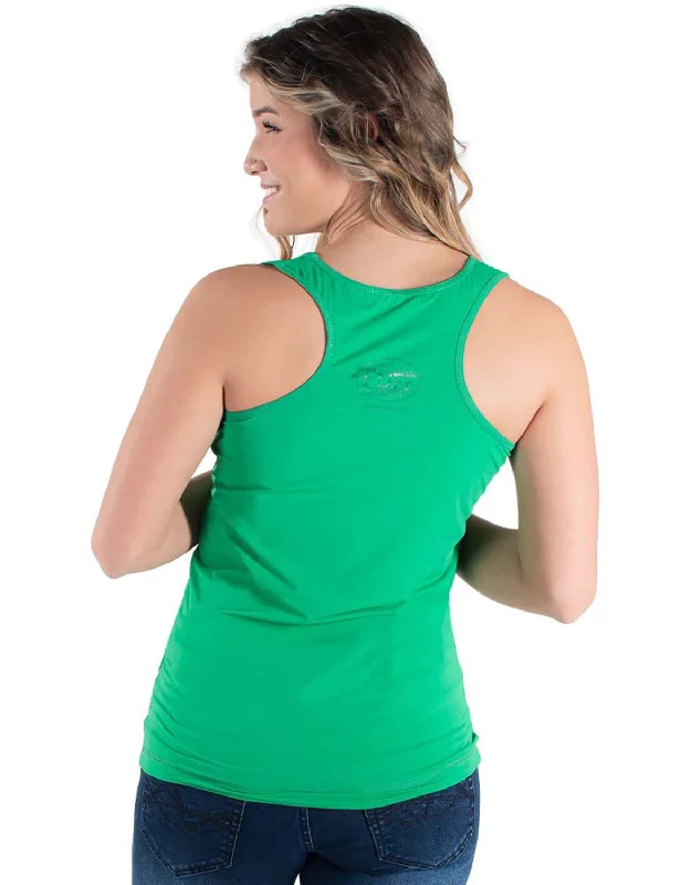 Cowgirl Tuff Womens Cooling UPF Money Green Nylon S/L Tank Top