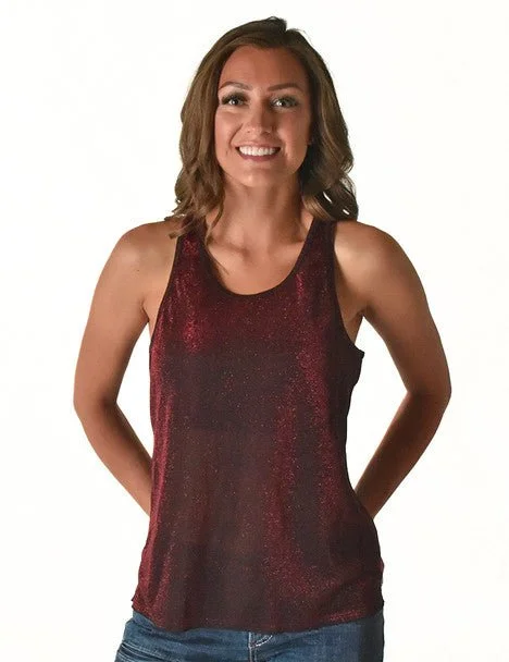 Cowgirl Tuff Womens Shimmer Breathe Dark Red Nylon S/L Tank Top