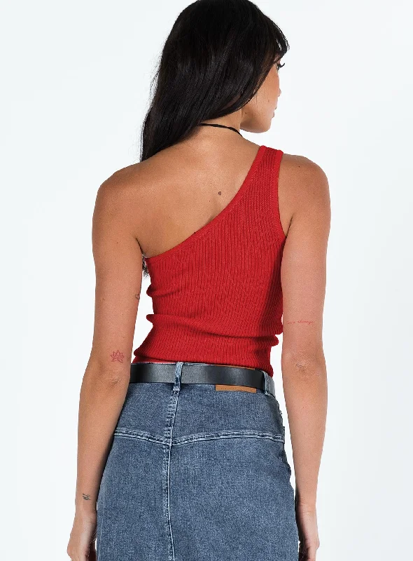 Denham One Shoulder Top Red