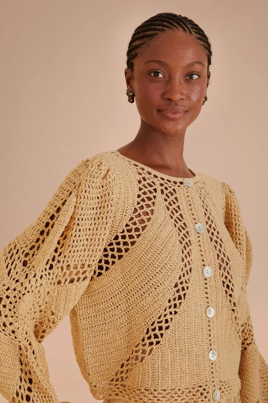 Sand Flower Draw Crochet Cardigan