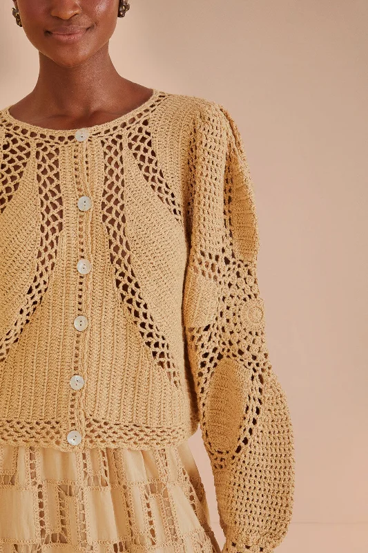 Sand Flower Draw Crochet Cardigan