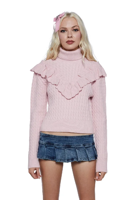 Pastel Ambitions Cable Knit Sweater - Pink