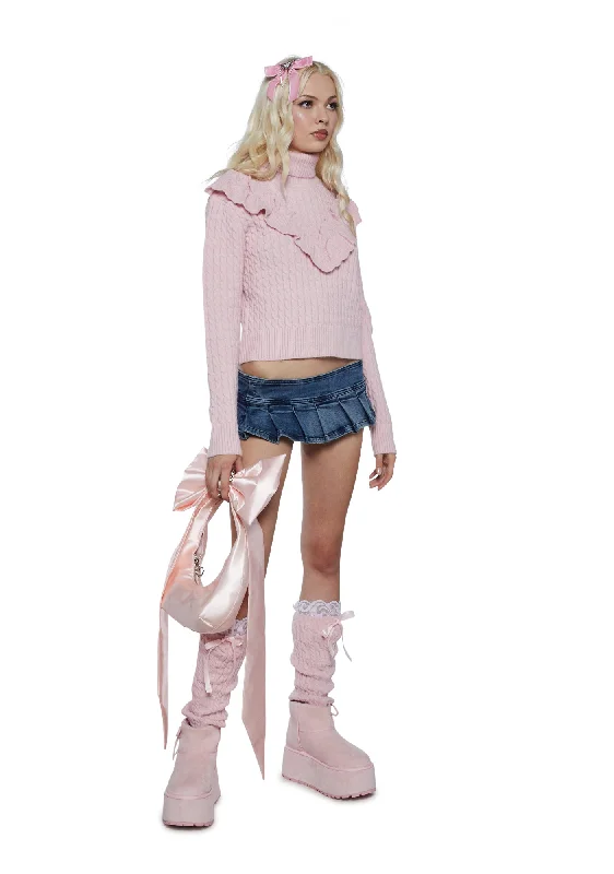 Pastel Ambitions Cable Knit Sweater - Pink